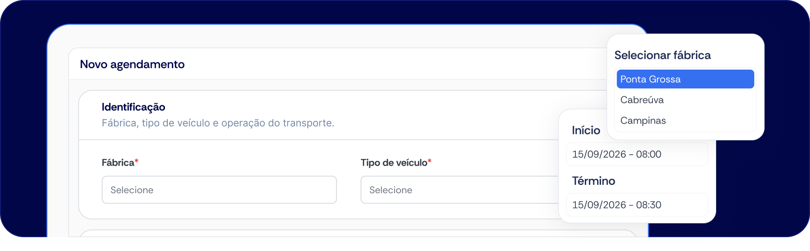 Interface do Exped para agendamento de veículos e gestão de janelas