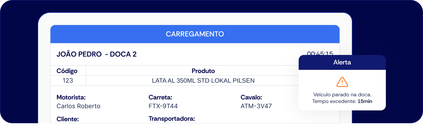 Interface do Exped para chamada de motoristas e gestão do pátio