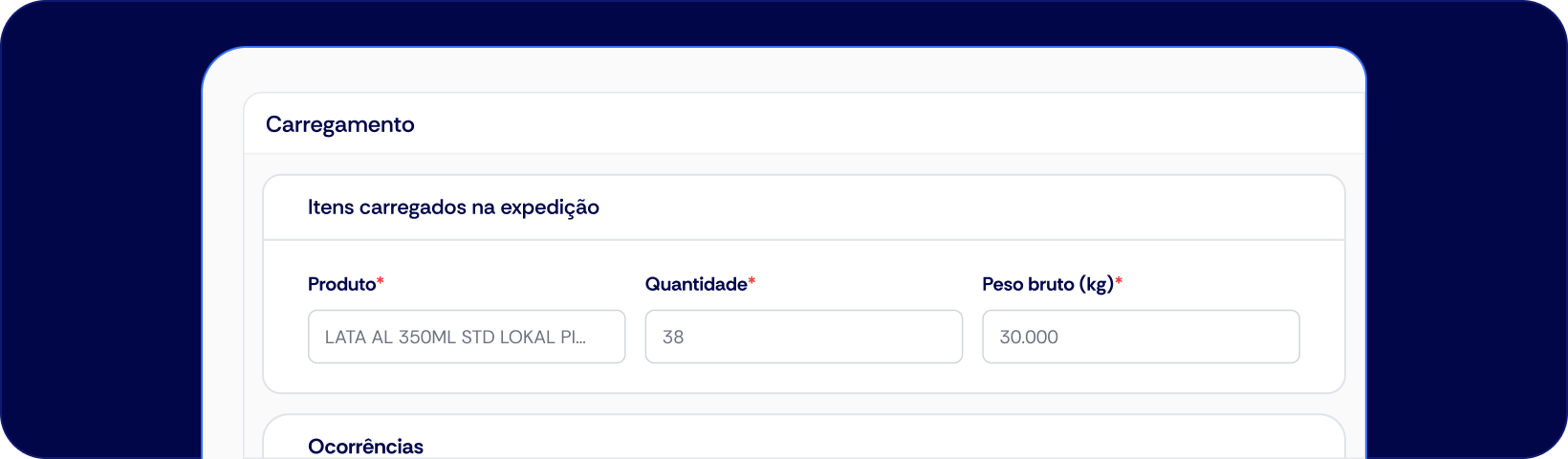 Interface do Exped para carregamento, check-out e registro de estadias