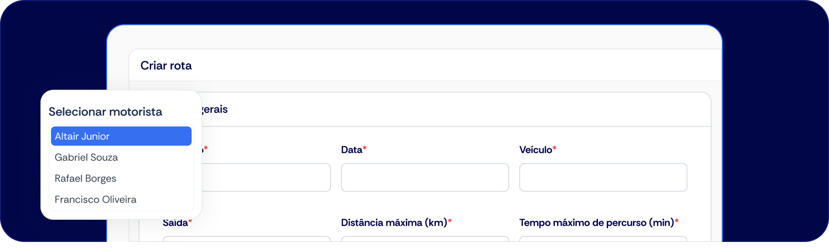 Cadastros e regras da operação