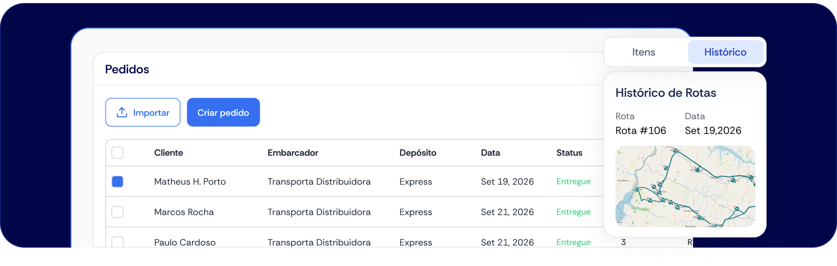 Pedidos e importação